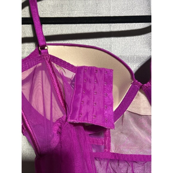 Victoria's Secret Babydoll Bra 36D Sexy Pink Purple Sheer Lace Padded Lingerie - Picture 8 of 9